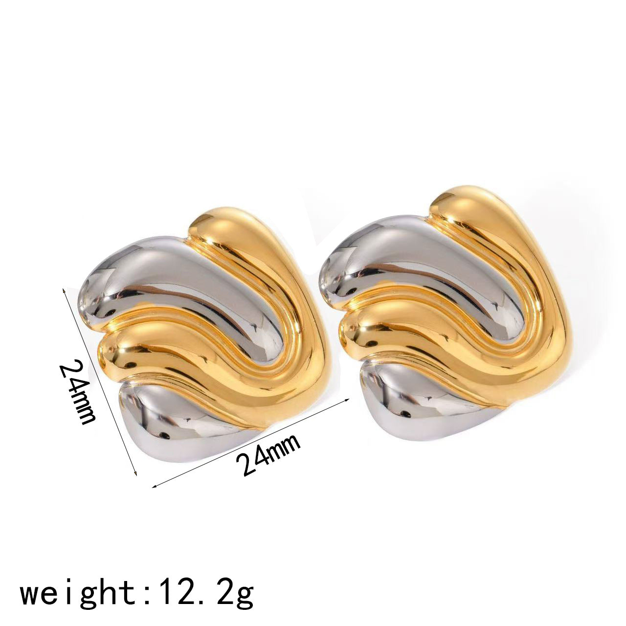 1 Pair Simple Style Geometric Heart Shape Mixed Metal Inlay 304 Stainless Steel Zircon 18K Gold Plated Ear Studs