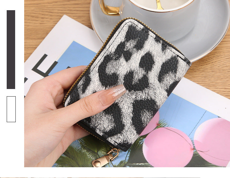 Women's Leopard Pu Leather Zipper Card Holders