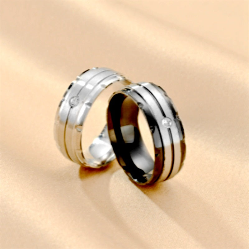 Jewelry Modern Style Simple Style Round Titanium Steel Artificial Diamond 18K Gold Plated Inlay Wide Band Ring