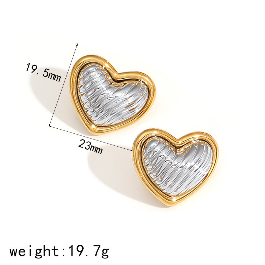 1 Pair Simple Style Geometric Heart Shape Mixed Metal Inlay 304 Stainless Steel Zircon 18K Gold Plated Ear Studs