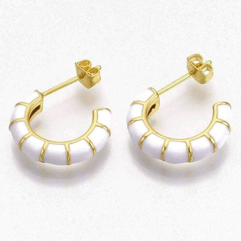 fashion c shape enamel plating copper ear studs