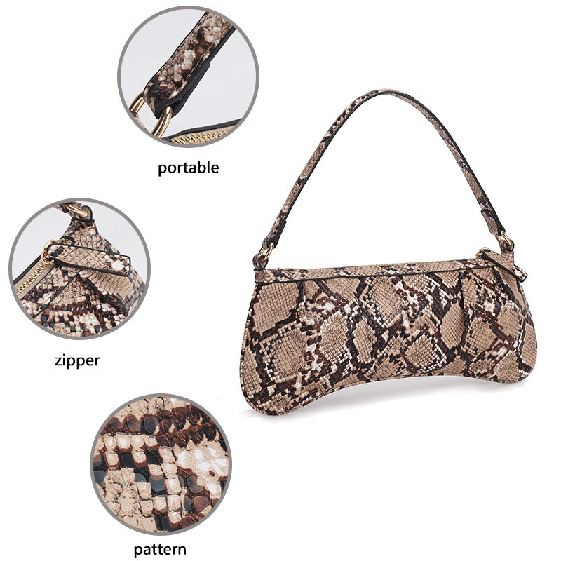 Women's Pu Leather Snakeskin Vintage Style Pillow Shape Zipper Shoulder Bag