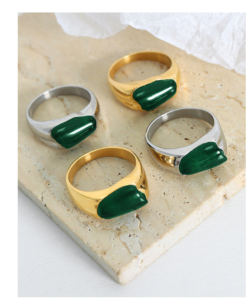 Jewelry Retro Irregular Titanium Steel Resin 18K Gold Plated Inlay Rings