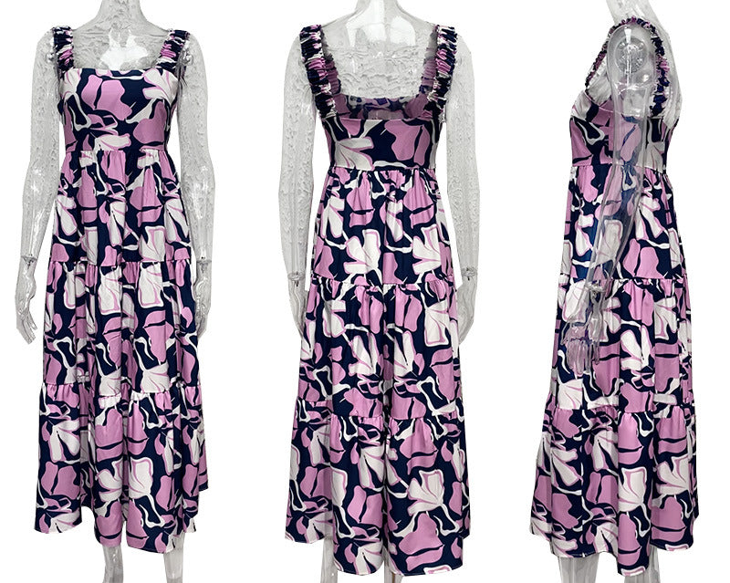 Women's Strap Dress Vacation Strap Printing Sleeveless Printing Midi Dress Holiday