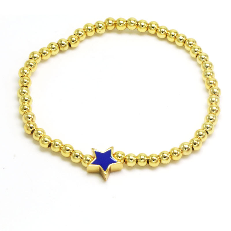 Copper 18K Gold Plated Beaded Enamel Star Bracelets