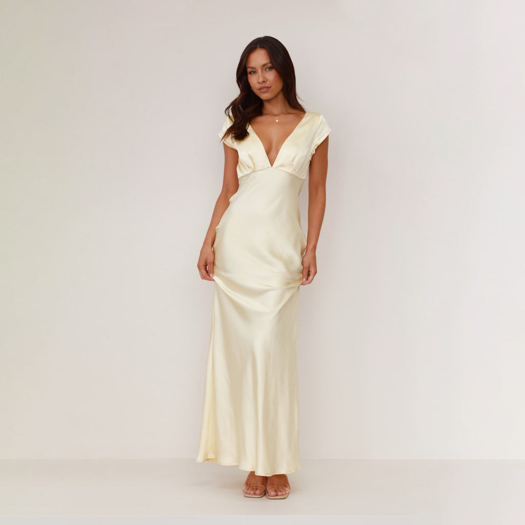 Women's Sheath Dress Elegant Sexy V Neck Backless Sleeveless Solid Color Maxi Long Dress Holiday Banquet