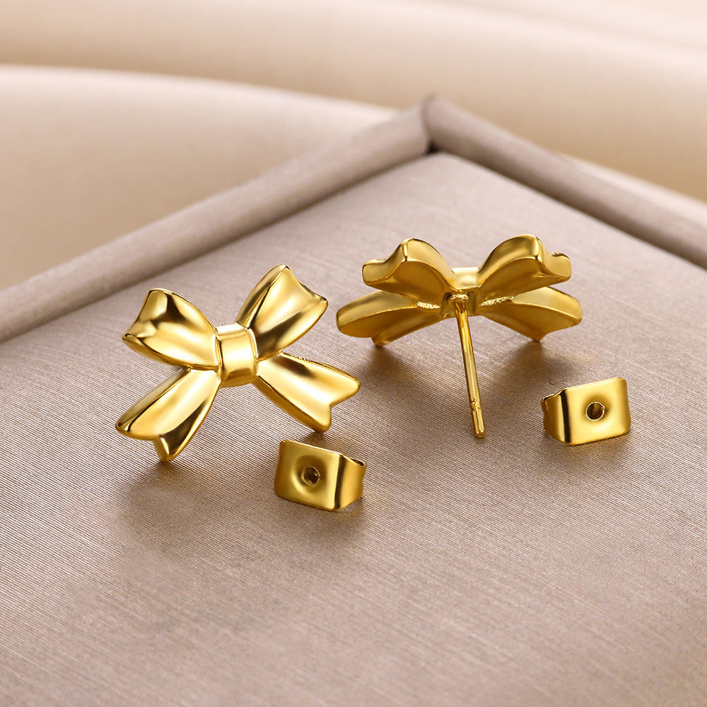 1 Pair Simple Style Classic Style Bow Knot Plating 304 Stainless Steel Ear Studs