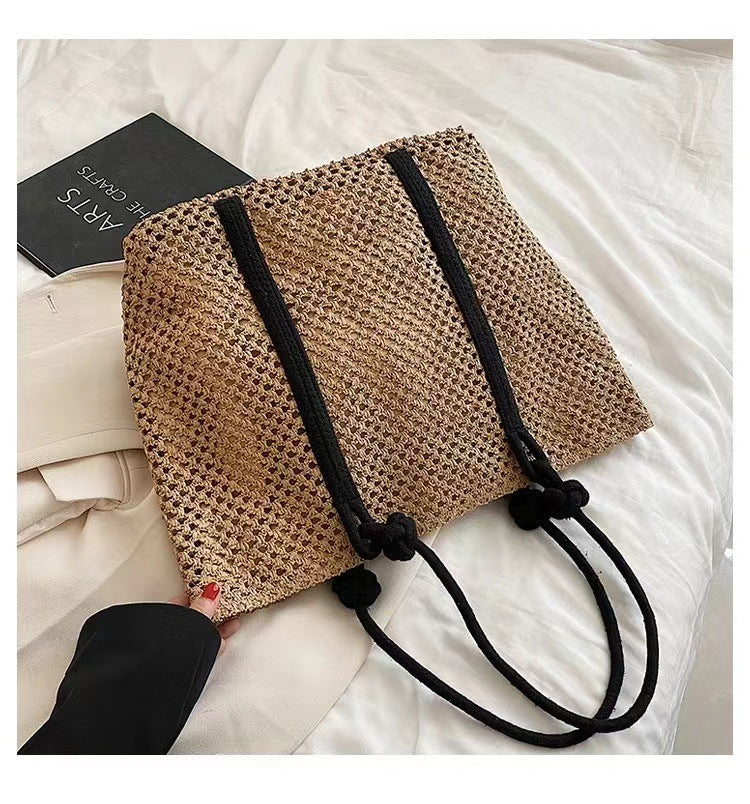 Women's Large Paper Solid Color Elegant Streetwear Weave Square Zipper Straw Bag