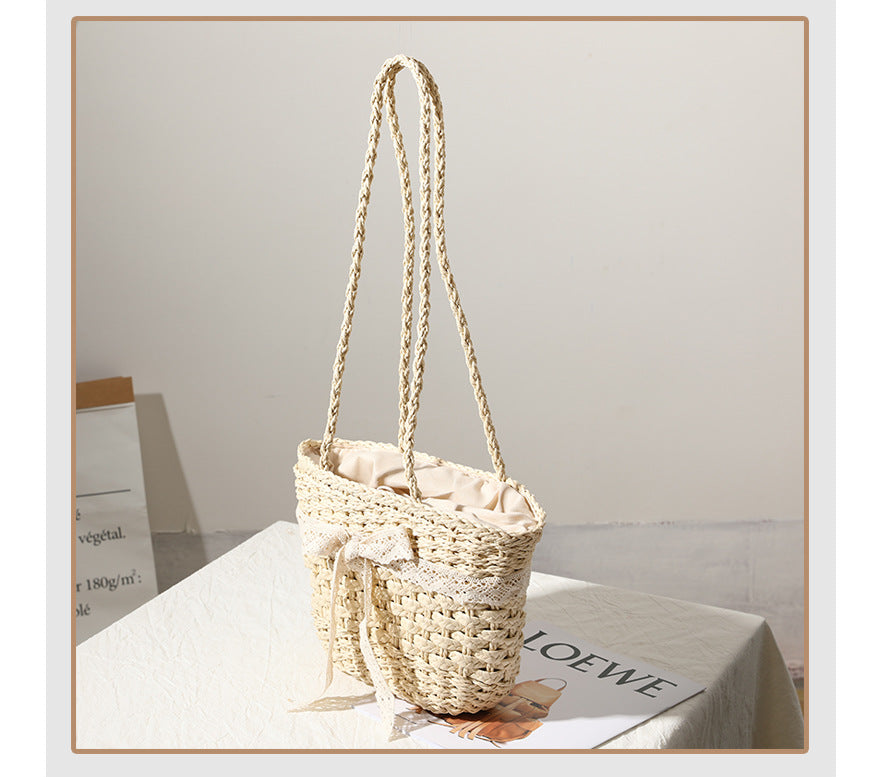 Women's Straw Bow Knot Vacation Weave Square String Shoulder Bag