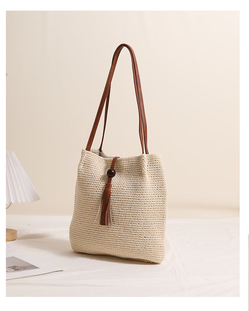 Women's Medium Cotton Solid Color Classic Style Weave Square Magnetic Buckle Straw Bag