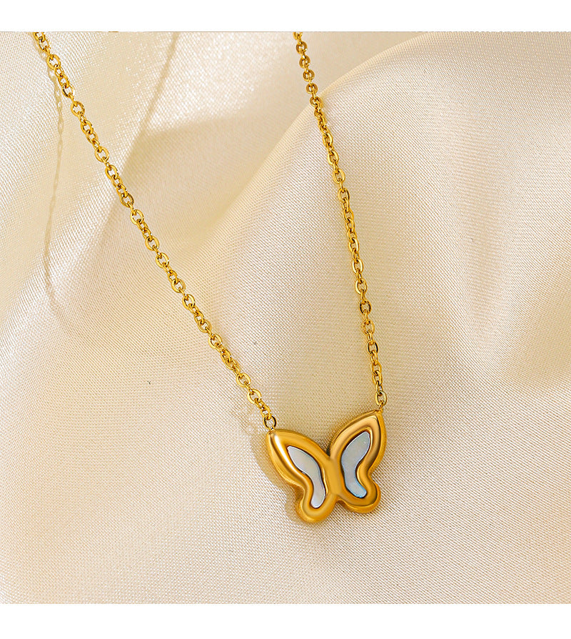 304 Stainless Steel 18K Gold Plated Casual Simple Style Plating Inlay Butterfly Shell Earrings Necklace