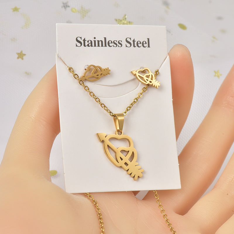 Jewelry Sweet Simple Style IG Style Heart Shape Titanium Steel Hollow Out Jewelry Set