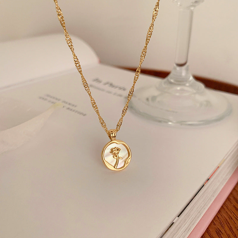 simple style heart shape flower alloy pearl plating inlay shell zircon women's pendant necklace