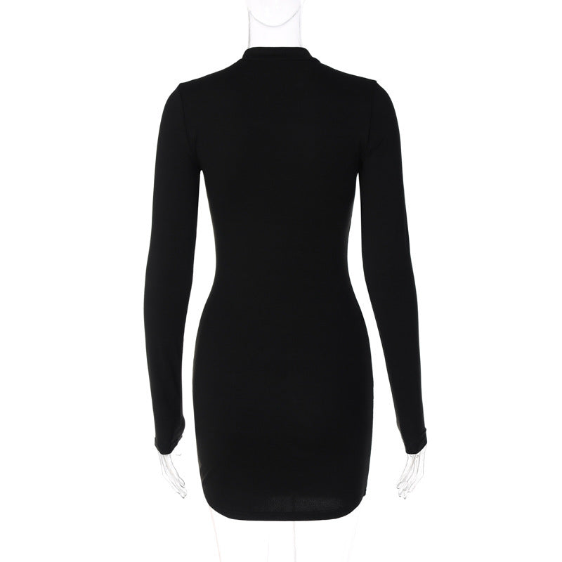 Women's Sheath Dress Streetwear High Neck Long Sleeve Solid Color Above Knee Holiday