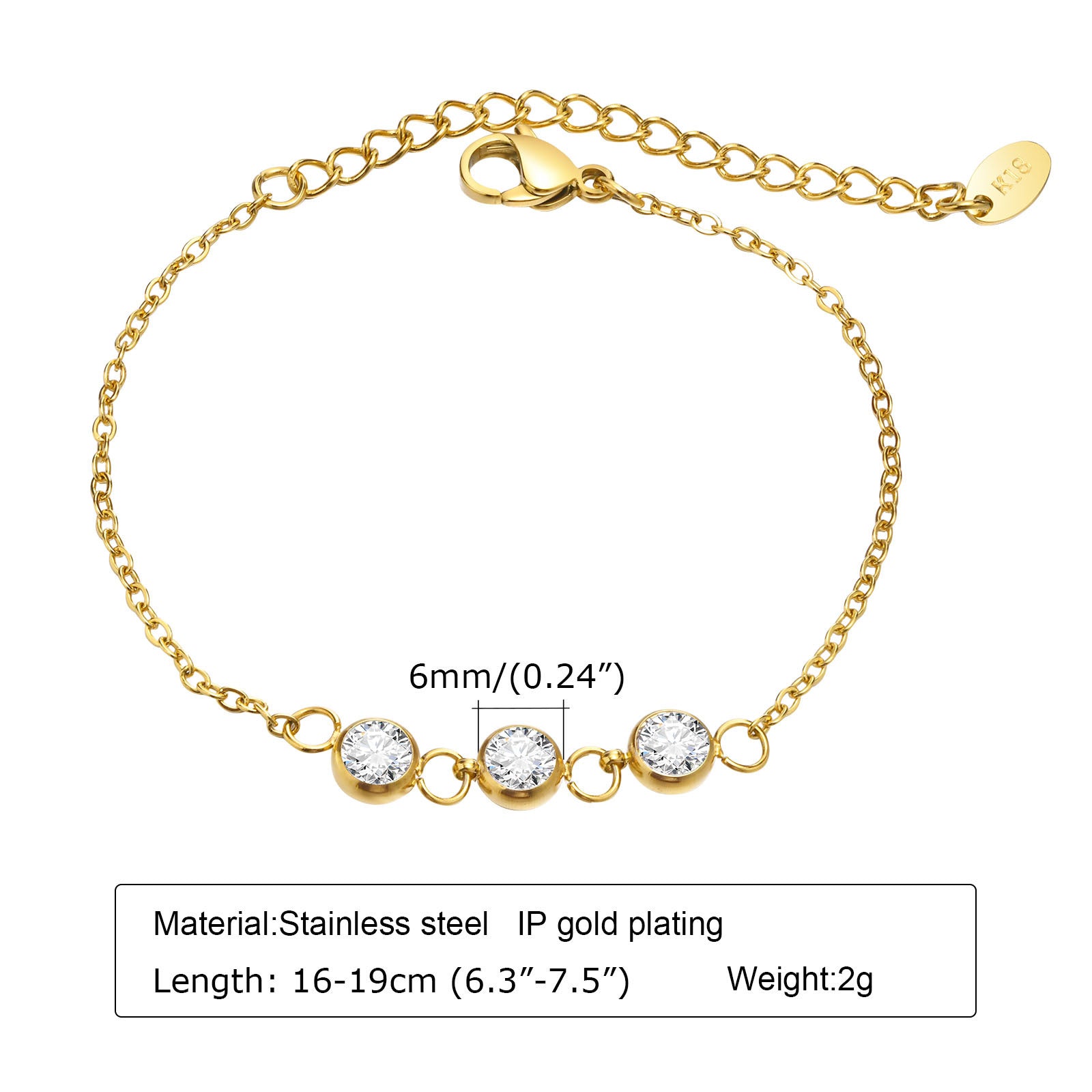 Simple Style Water Droplets 201 Stainless Steel 18K Gold Plated Zircon Stainless Steel Bracelets In Bulk - CEJEW