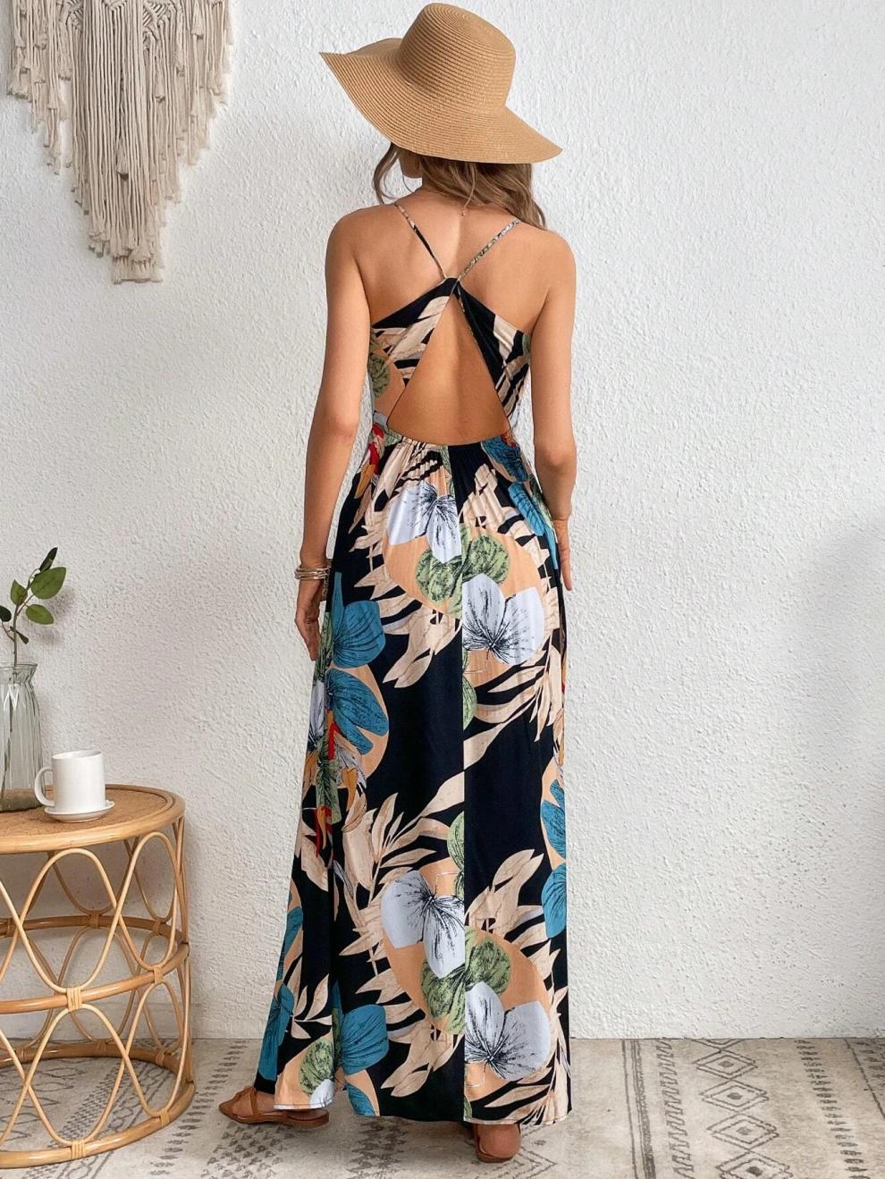 Women's Strap Dress Streetwear Strap Sleeveless Multicolor Maxi Long Dress Holiday