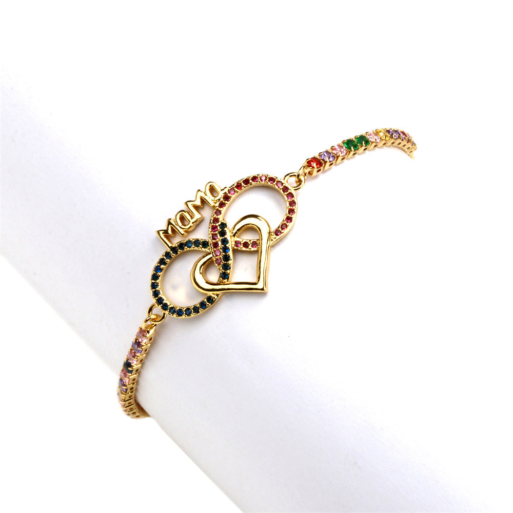 letter infinite heart shaped diamond creative jewelry copper bracelet mother gift