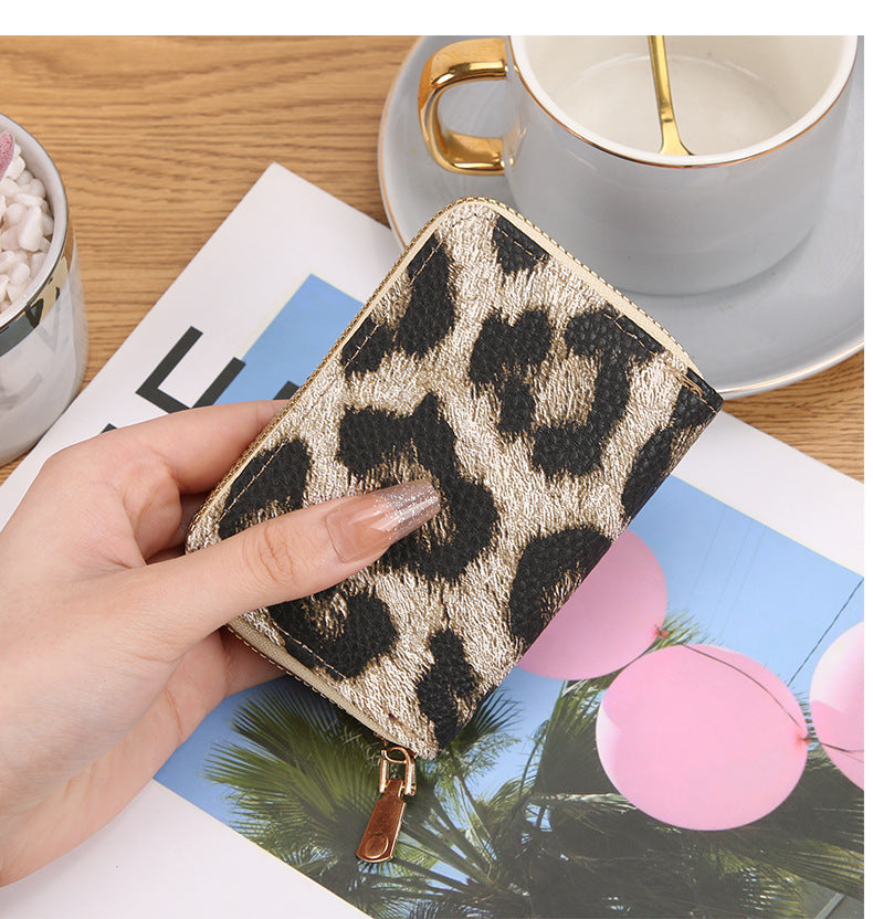 Women's Leopard Pu Leather Zipper Card Holders