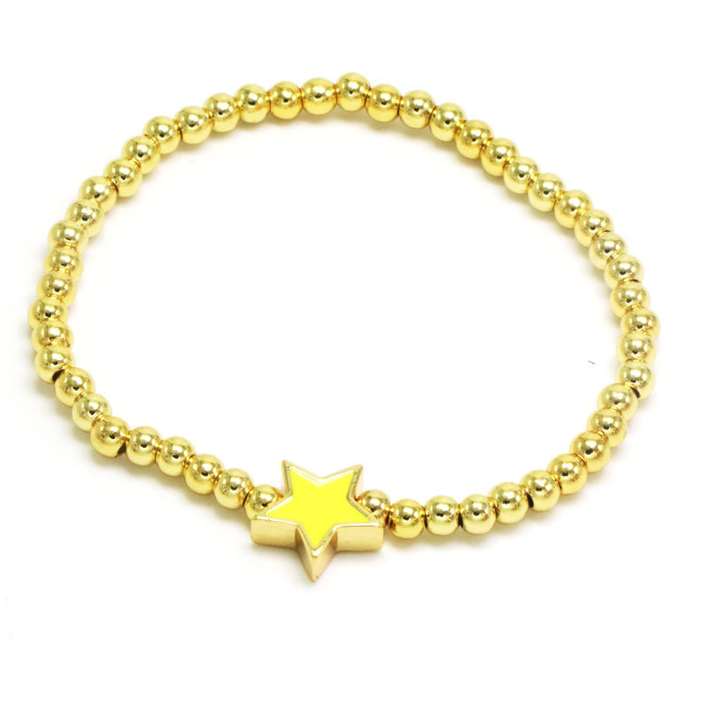 Copper 18K Gold Plated Beaded Enamel Star Bracelets