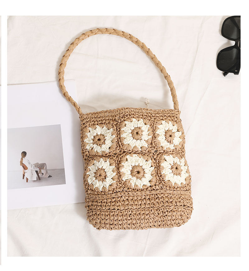 Women's Medium Paper Floral Elegant Streetwear Square String Straw Bag