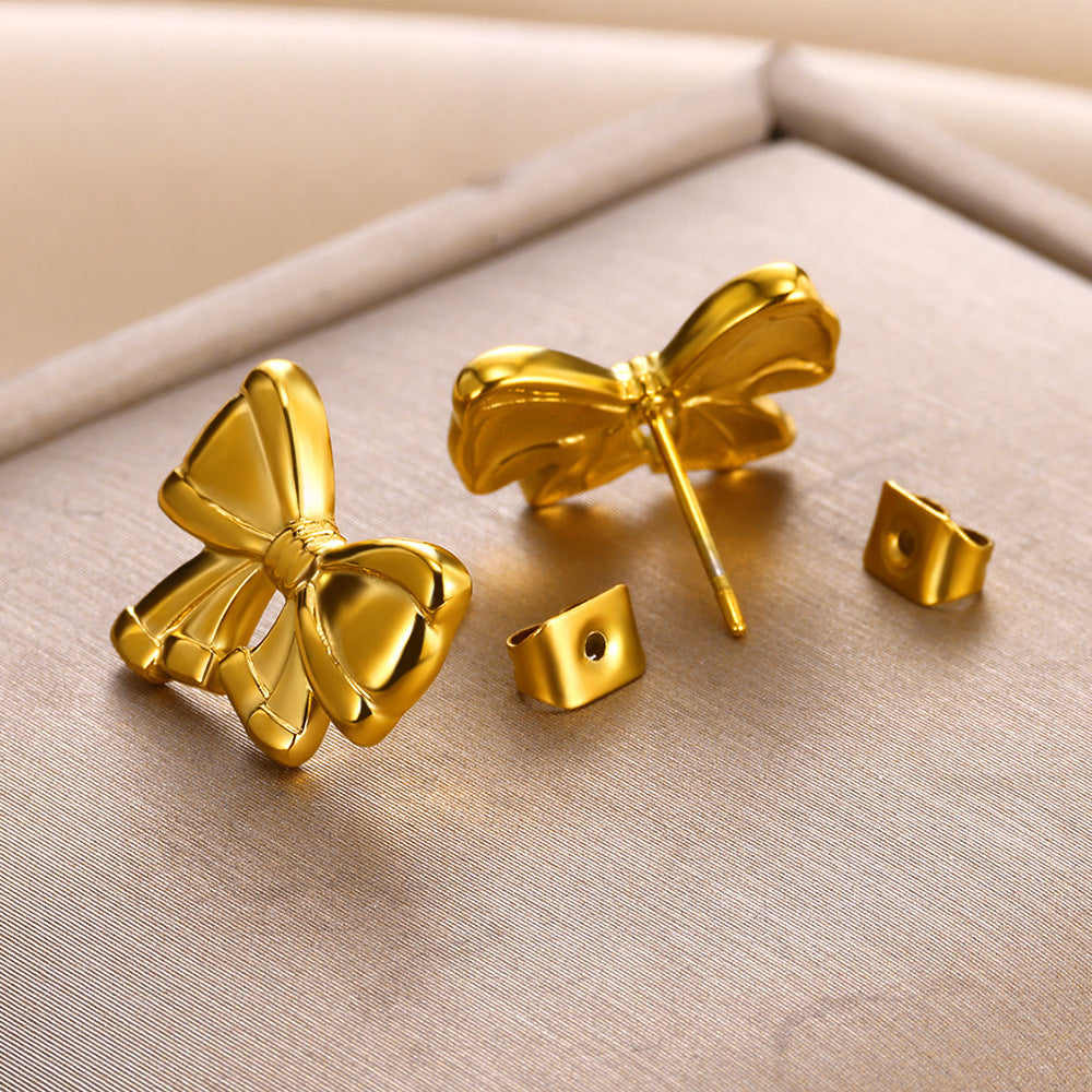 1 Pair Simple Style Classic Style Bow Knot Plating 304 Stainless Steel Ear Studs