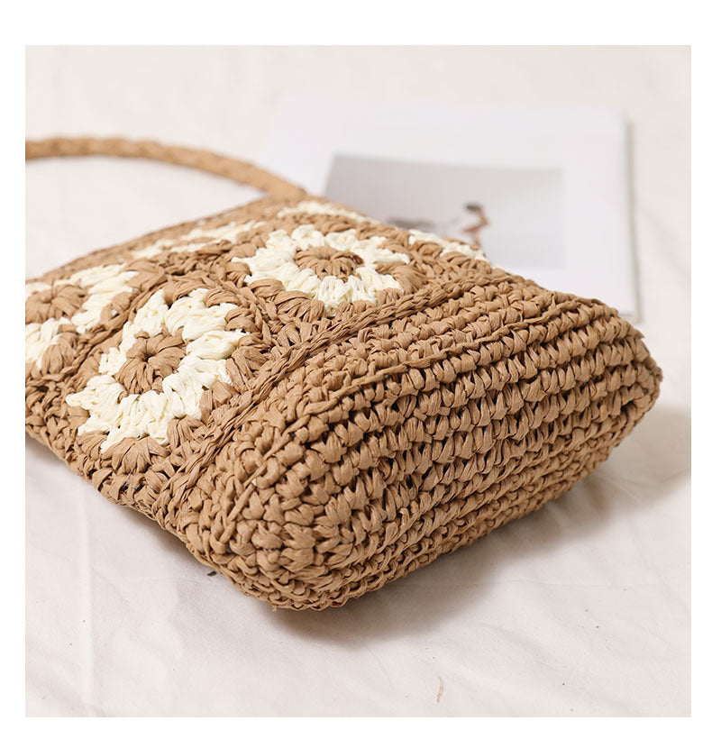 Women's Medium Paper Floral Elegant Streetwear Square String Straw Bag