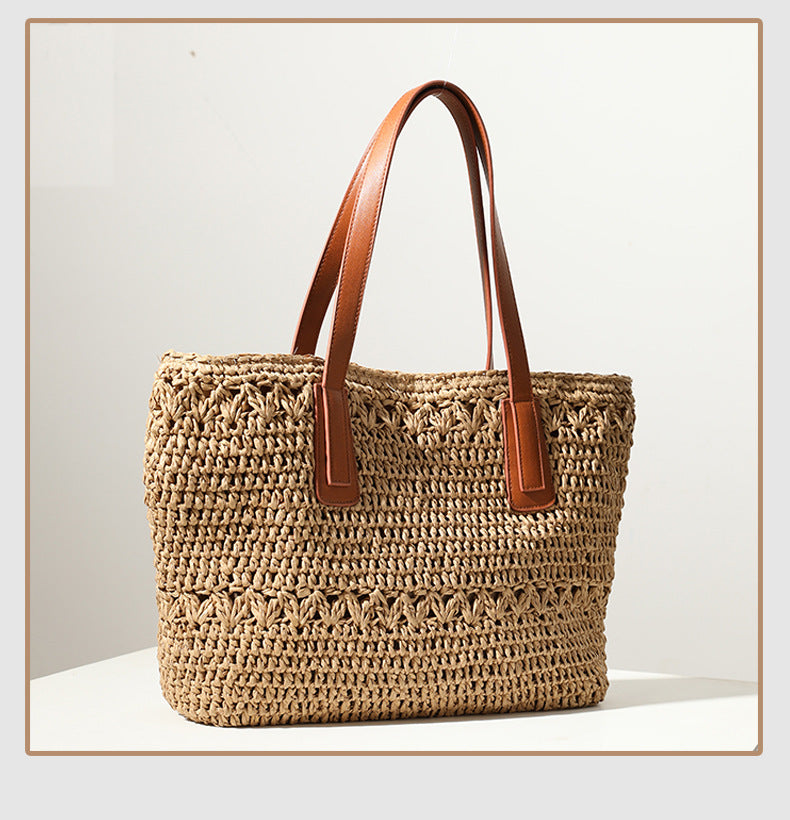 Women's Straw Solid Color Vacation Weave Square Zipper Tote Bag