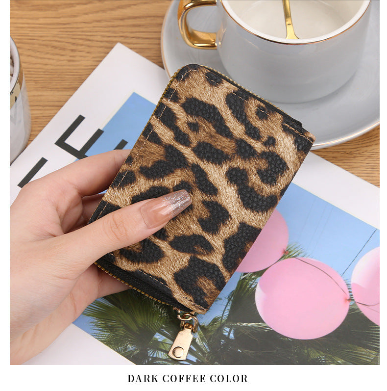 Women's Leopard Pu Leather Zipper Card Holders