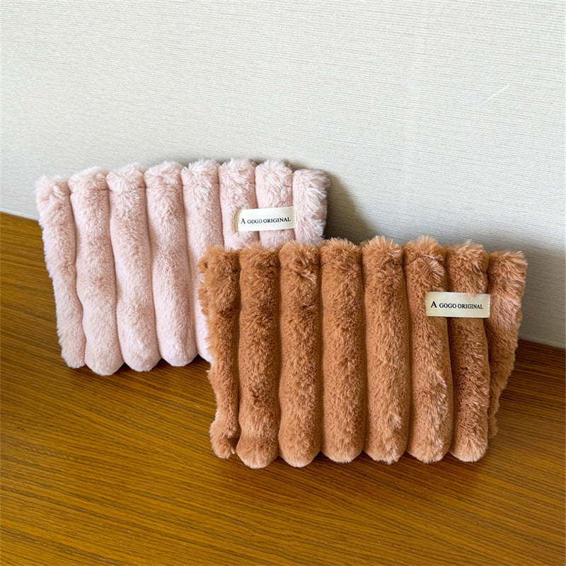 Elegant Streetwear Solid Color Plush Square Makeup Bags