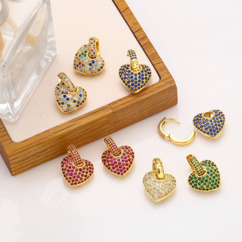 fashion micro-inlaid color heart-shaped zircon copper earrings