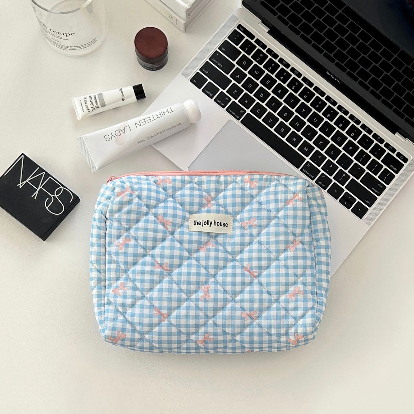 Elegant Streetwear Plaid Canvas Square Makeup Bags