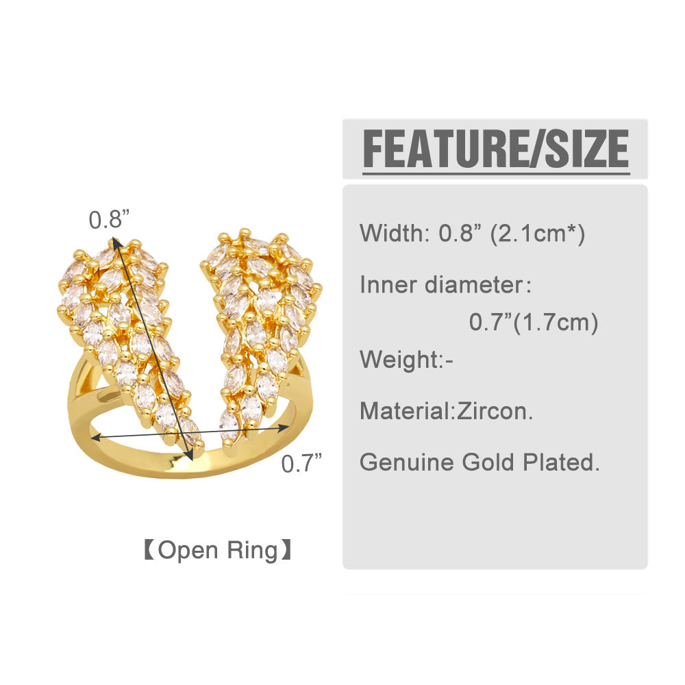 fashion wings copper open ring plating zircon copper rings