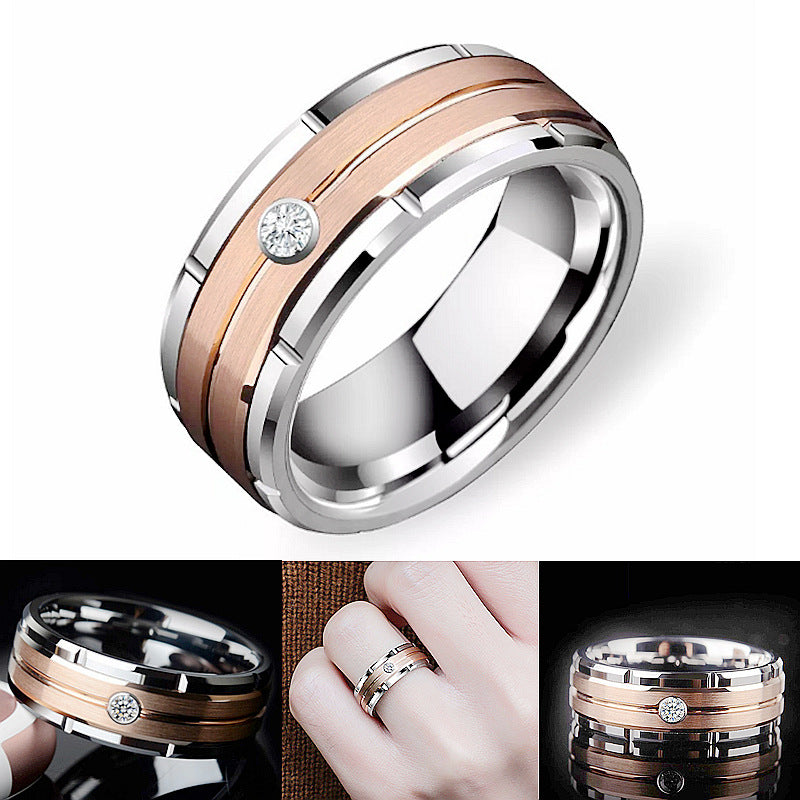 Jewelry Modern Style Simple Style Round Titanium Steel Artificial Diamond 18K Gold Plated Inlay Wide Band Ring