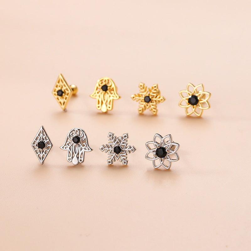 1 Piece Ear Cartilage Rings & Studs Retro Flower 316L Stainless Steel  Copper Plating Inlay Zircon