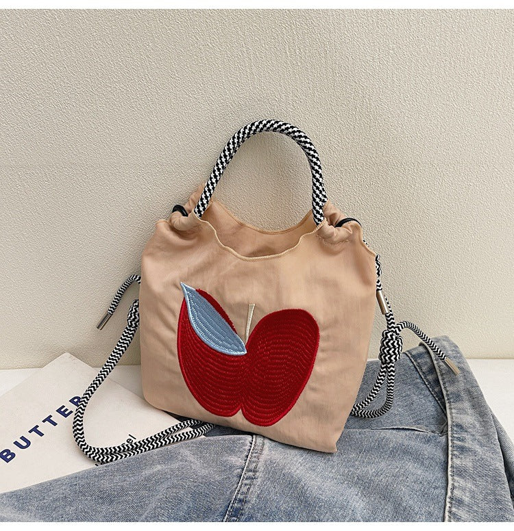 Women's Small Nylon Apple Streetwear Embroidery Square Open Tote Bag