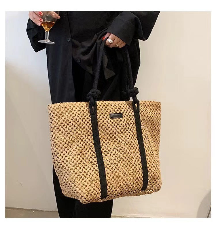 Women's Large Paper Solid Color Elegant Streetwear Weave Square Zipper Straw Bag