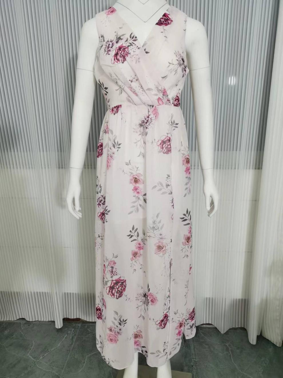 Women's Sheath Dress Streetwear V Neck Sleeveless Flower Maxi Long Dress Holiday