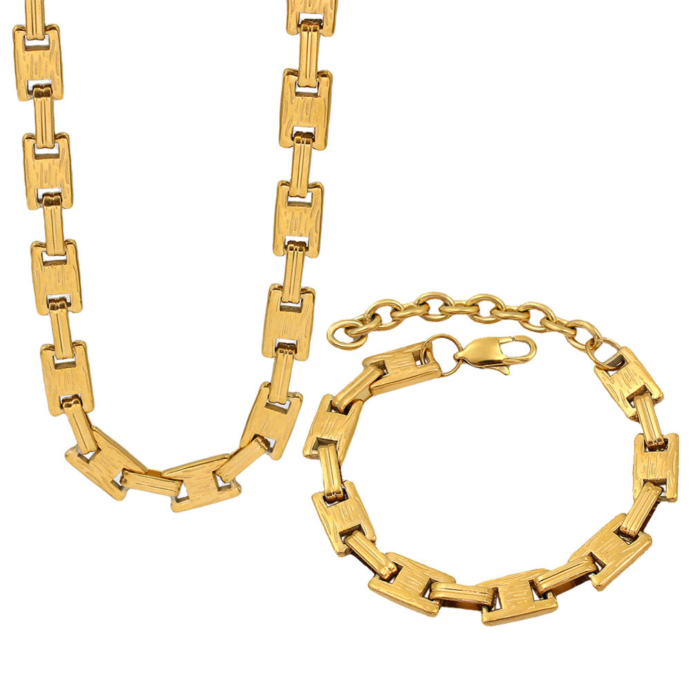 Jewelry Hip-Hop Retro Solid Color 304 Stainless Steel 18K Gold Plated Stainless Steel Jewelry Sets