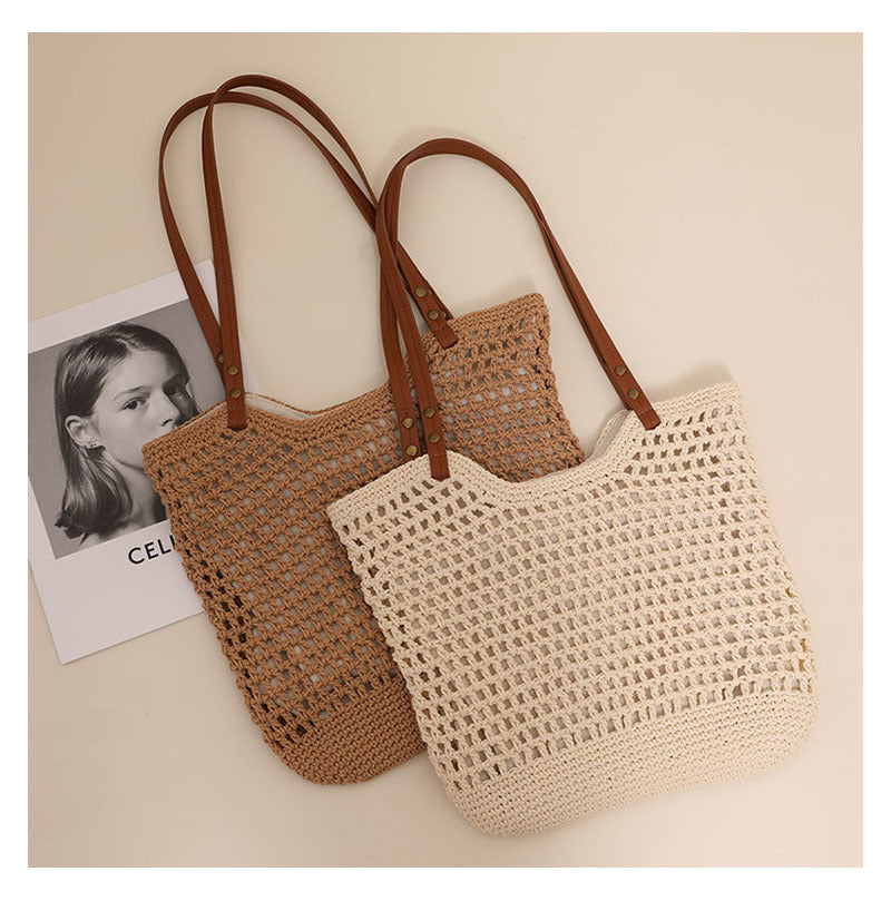 Women's Medium Cotton Solid Color Elegant Streetwear Weave Square Zipper Straw Bag