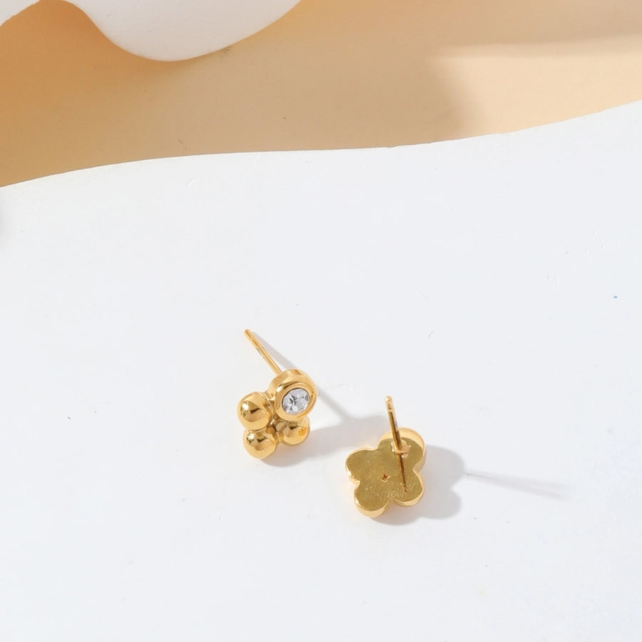 1 Pair Simple Style Geometric 304 Stainless Steel Zircon 14K Gold Plated Ear Studs