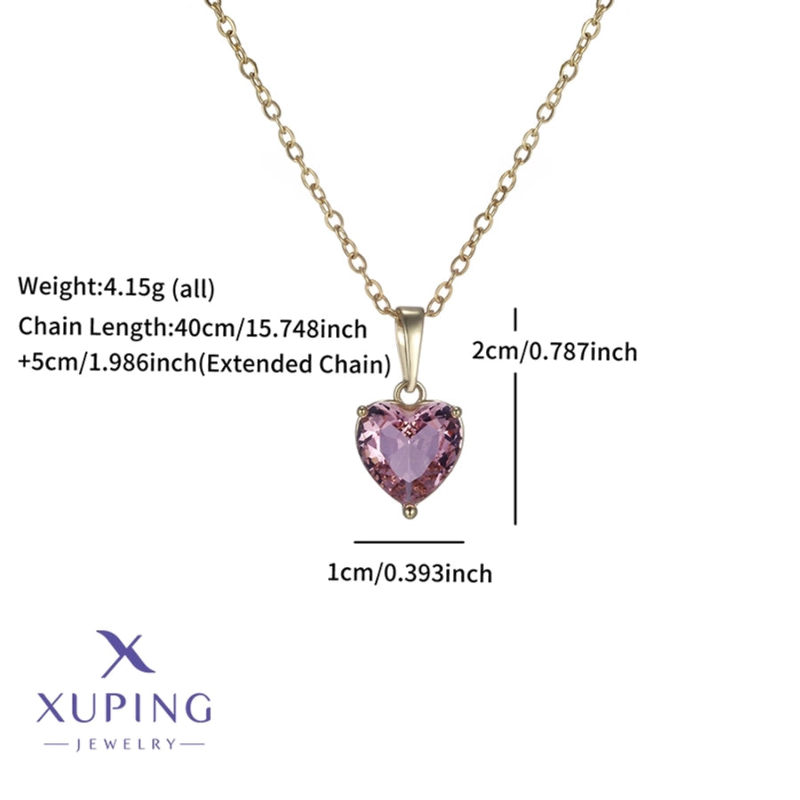 Copper 18K Gold Plated Plating Heart Shape Artificial Gemstones Pendant Necklace