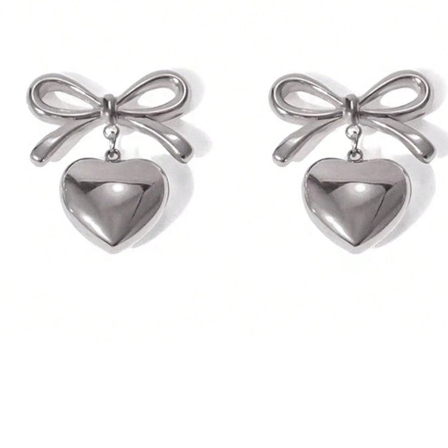 1 Pair Elegant Glam Classic Style Heart Shape Bow Knot 304 Stainless Steel 18K Gold Plated Drop Earrings - CEJEW