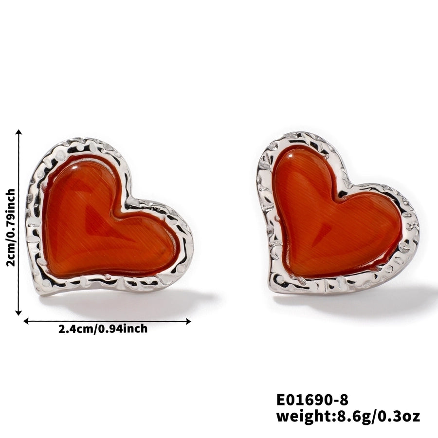 1 Pair Glam Sweet Simple Style Heart Shape Inlay 304 Stainless Steel Natural Stone K Gold Plated Rhodium Plated Ear Studs