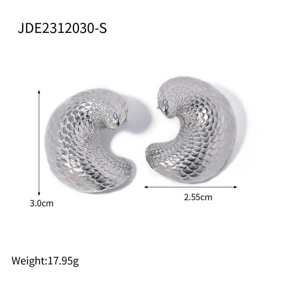 1 Pair IG Style Fish Scales 304 Stainless Steel 18K Gold Plated Earrings - CEJEW