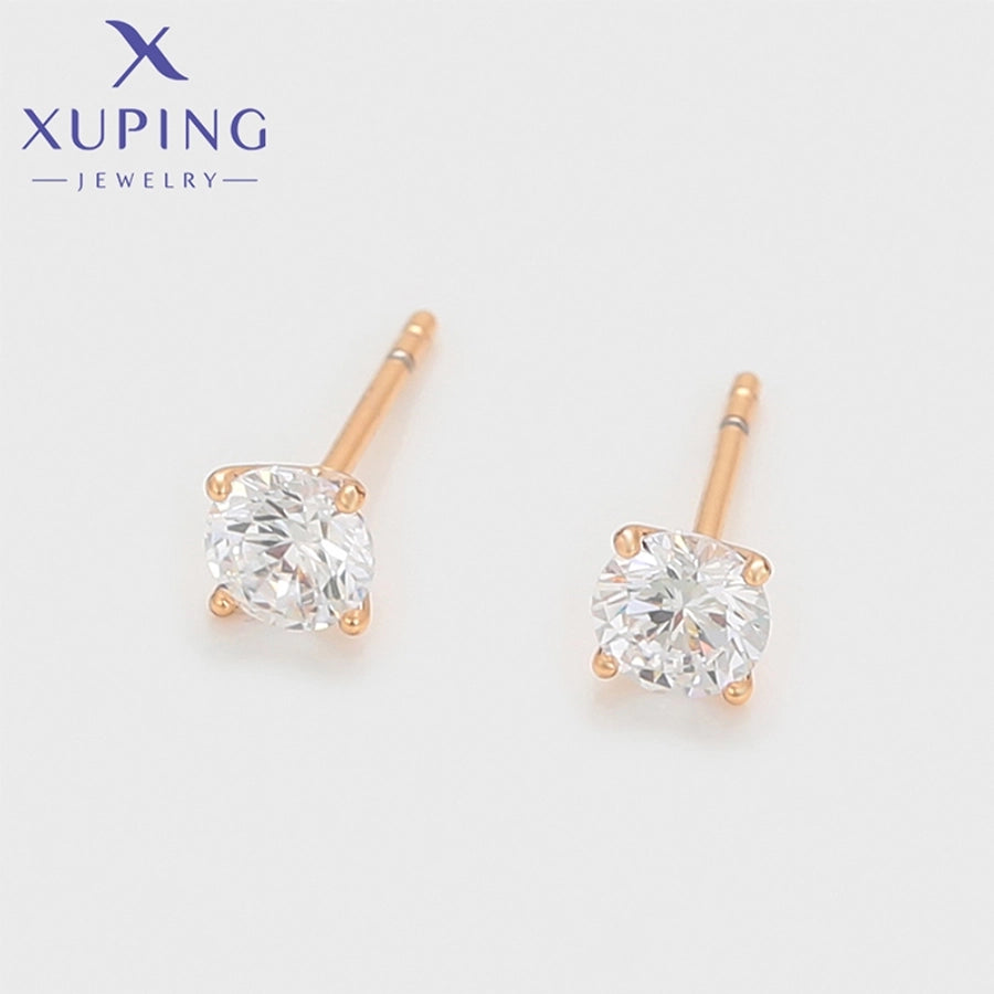 1 Pair Basic XUPING Simple Style Geometric Inlay Copper Artificial Gemstones 18K Gold Plated Ear Studs