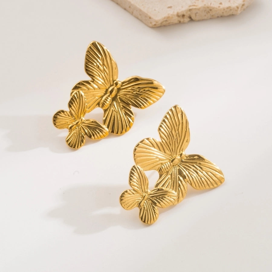 1 Pair Casual Modern Style Simple Style Sun Heart Shape Butterfly 304 Stainless Steel 18K Gold Plated Ear Studs