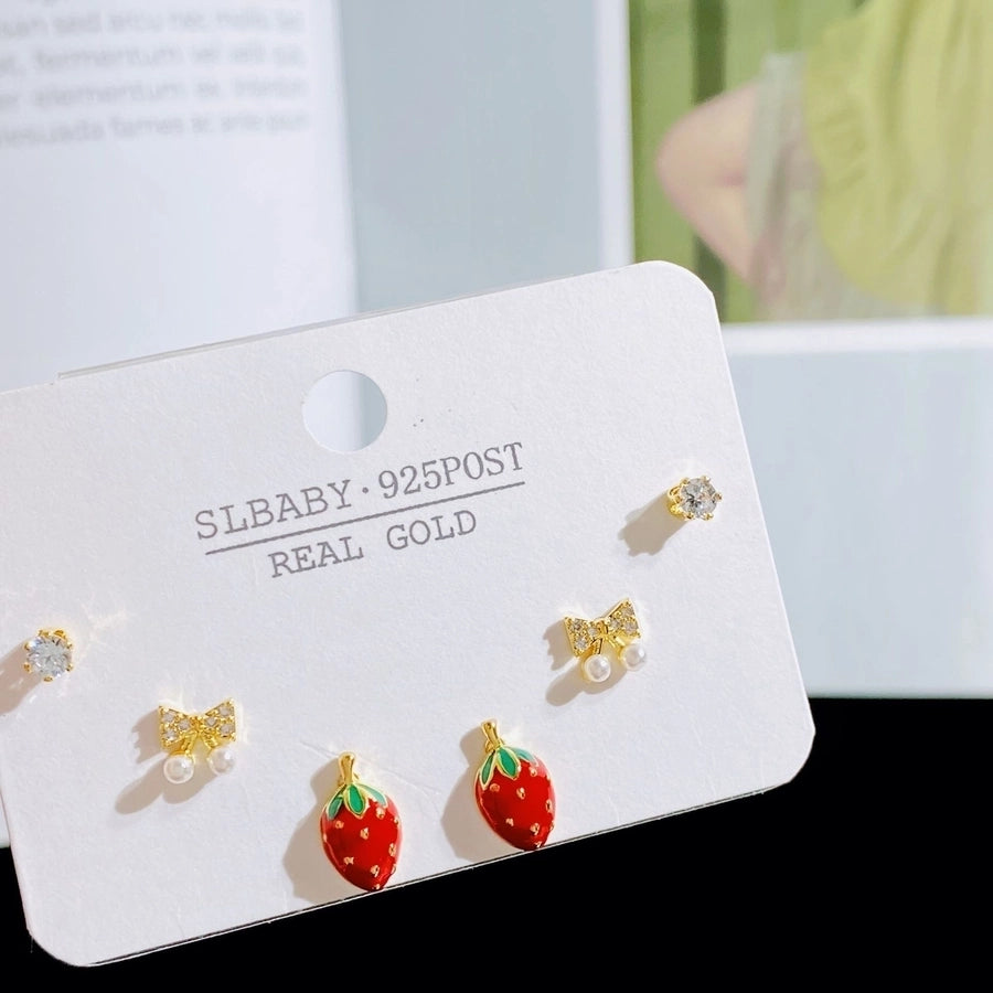 1 Set Sweet Cherry Fruit Plating Copper Ear Studs