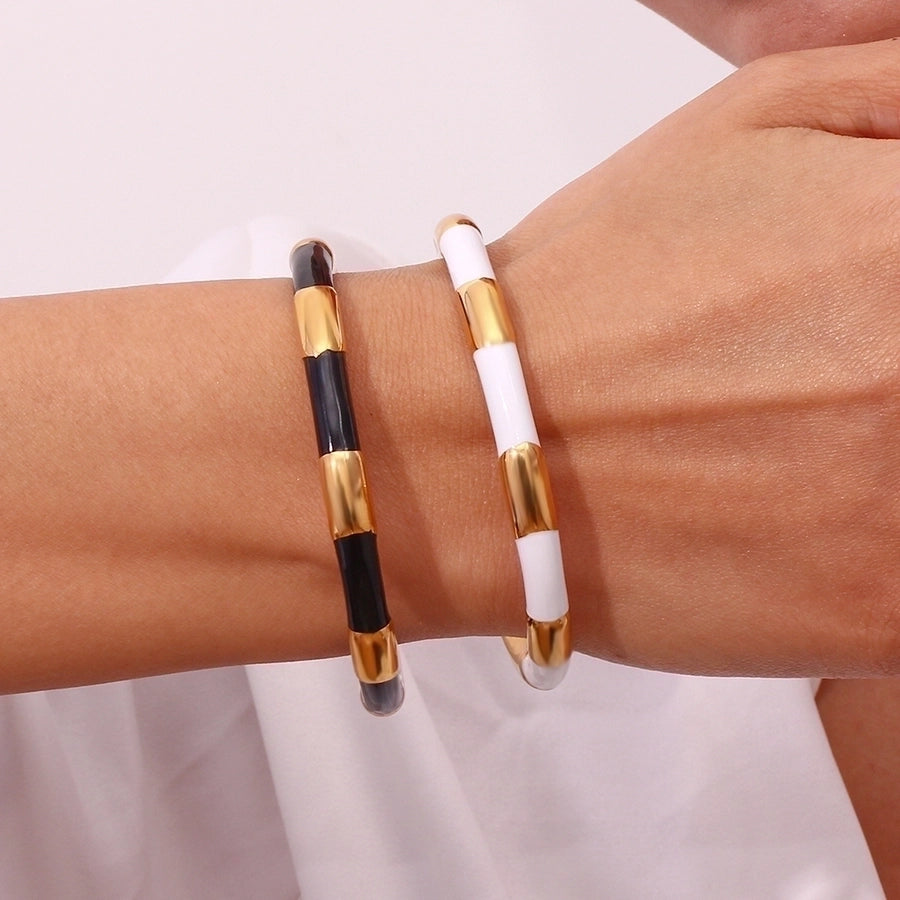 Simple Style Classic Style C Shape Color Block 304 Stainless Steel 18K Gold Plated Cuff Bracelets In Bulk