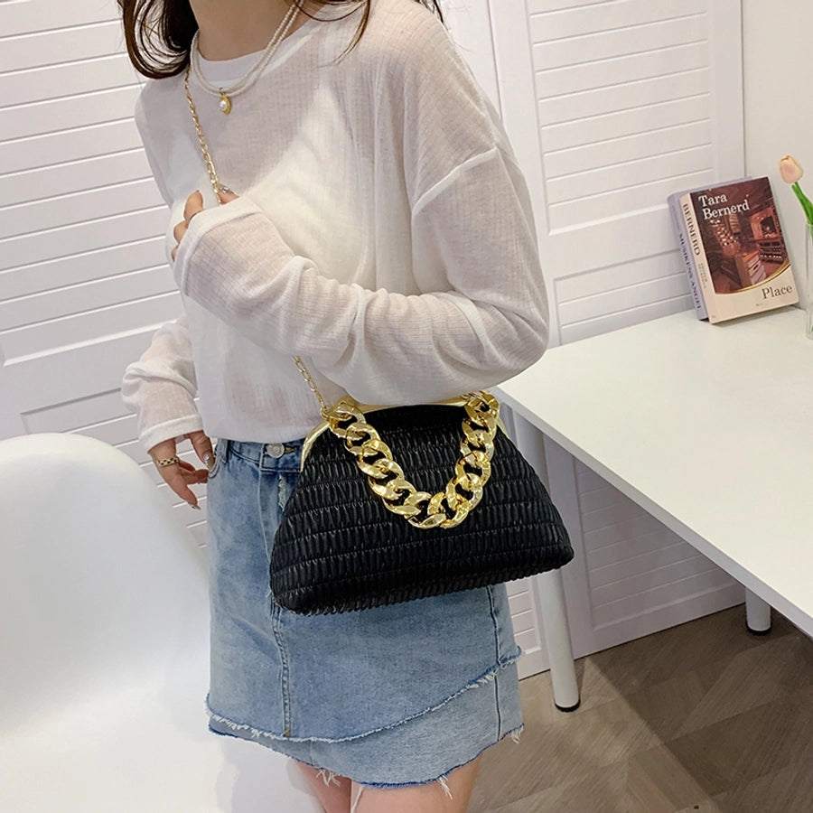 Women's Medium Pu Leather Solid Color Classic Style Sewing Thread Square Clasp Frame Crossbody Bag