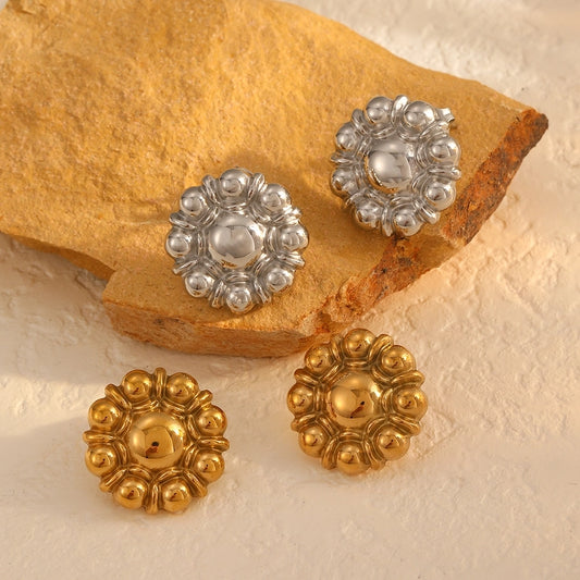 1 Pair IG Style Flower Polishing Plating 304 Stainless Steel 18K Gold Plated Ear Studs